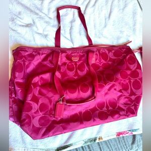 Coach Signature Cranberry Weekender Getaway Nylon Bag